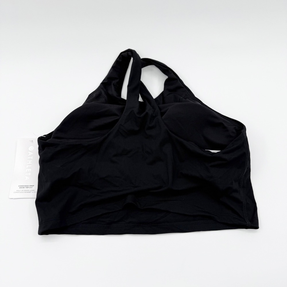 Athleta Conscious Crop Bikini Top Black High Neck Racerback Size Large L A-C Cup